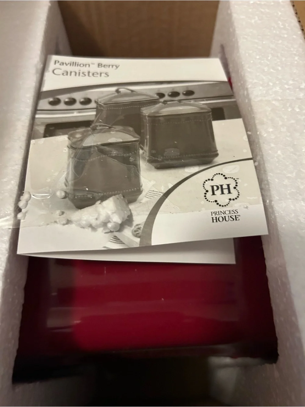 Princess House Pavilion Berry Red Ceramic Large Canister. New in box